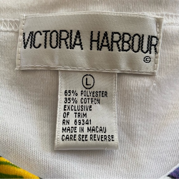 Vintage Victoria Harbour Tropical Foliage & Flower Sequin Beaded Graphic Shirt - Picture 6 of 9